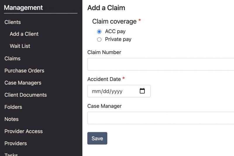 Add a Claim form